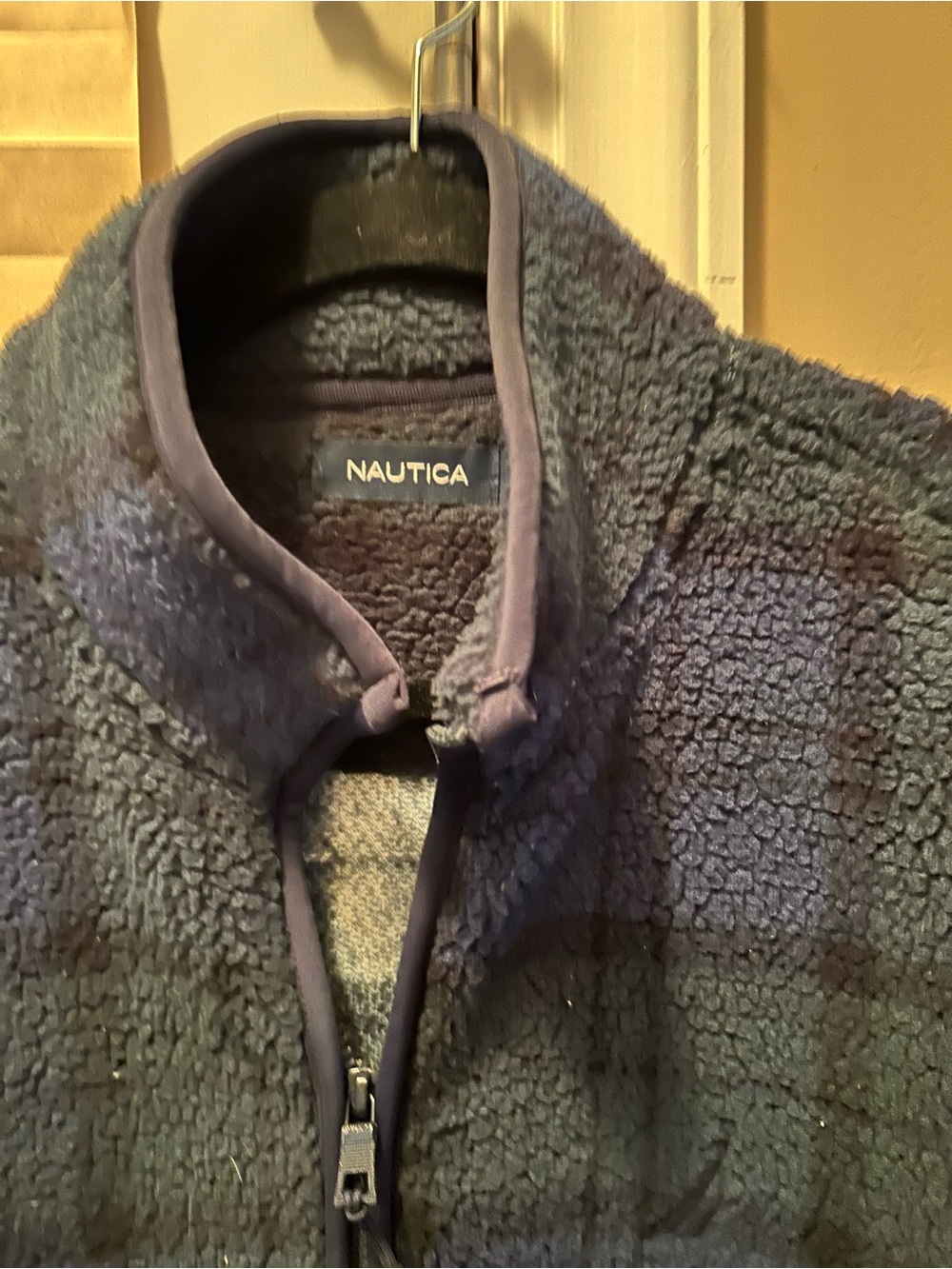 Nautica Navy and Dark Plaid Sherpa Zip Jacket